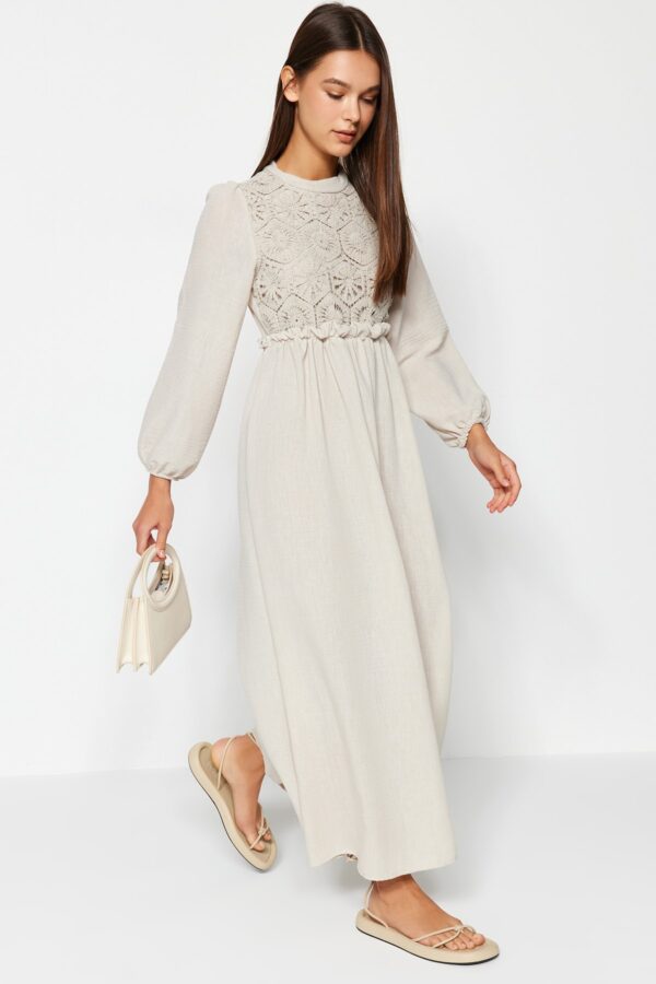 Trendyol Stone Guipure/Scallop Detailed Woven Dress