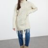 Trendyol Stone Hair Knitted Patterned Tassel Knitwear Sweater