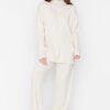 Trendyol Stone Half Turtleneck Slit Detailed Sweater-Pants Knitwear Suit