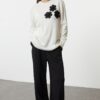 Trendyol Stone Large Flower Detailed Knitwear Sweater