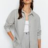 Trendyol Stone Linen Look Woven Shirt
