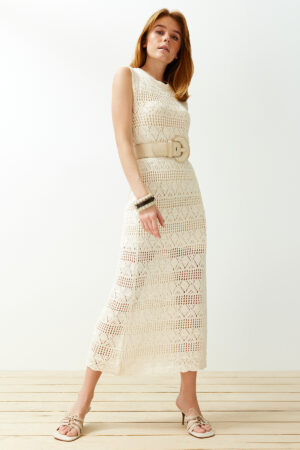 Trendyol Stone Maxi Knitwear Lined Openwork/Perforated Dress