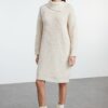 Trendyol Stone Mini Knitwear Soft Texture Turn-down Collar Dress