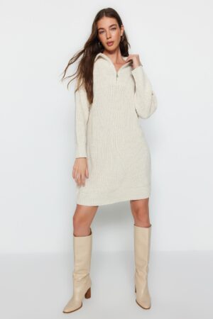 Trendyol Stone Mini Knitwear Zipper Dress