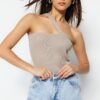 Trendyol Stone One-Shoulder Ribbed Flexible Knitted Body with Snap Button