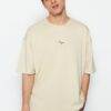 Trendyol Stone Oversize Fit Crew Neck Short Sleeve Dinosaur Embroidered T-Shirt