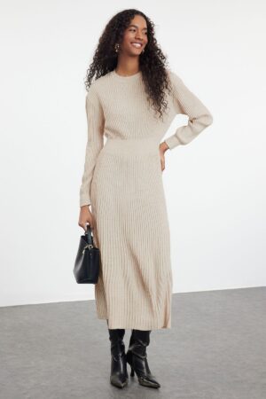 Trendyol Stone Pleated Knitwear Dress