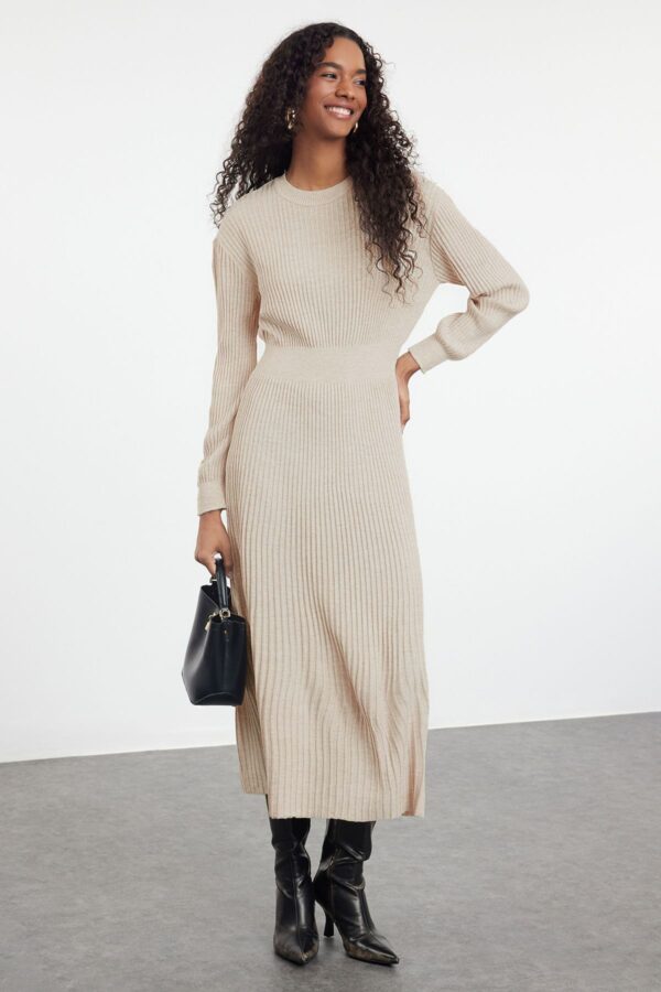 Trendyol Stone Pleated Knitwear Dress