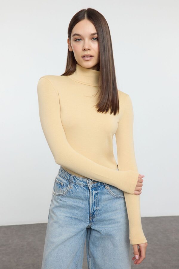 Trendyol Stone Premium Soft Fabric Turtleneck Fitted/Fits Body Flexible Knitted Blouse