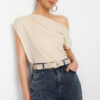 Trendyol Stone Regular/Normal Pattern Asymmetrical Collar Zero Sleeve Snap Flexible Knitted Blouse