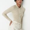 Trendyol Stone Ribbed Polo Collar Knitted Cardigan