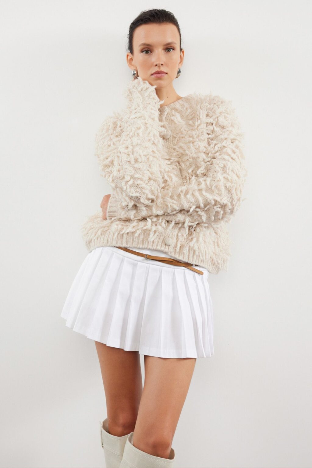 Trendyol Stone Soft Texture Tassel Coat Knitwear Cardigan