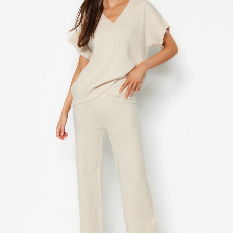 Trendyol Stone Soft Textured Knitwear Bottom-Top Set