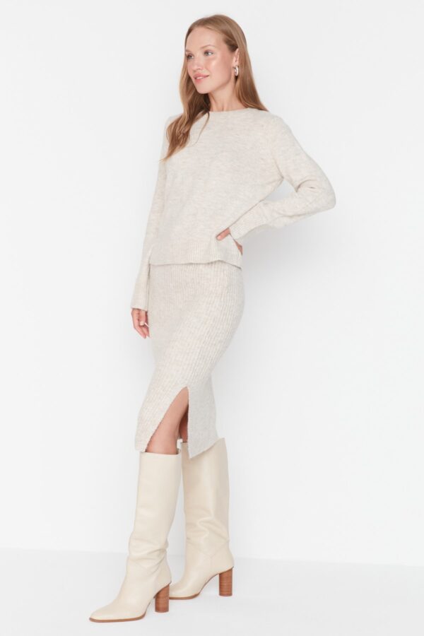 Trendyol Stone Soft Textured Knitwear Top-Bottom Set
