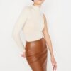 Trendyol Stone Stand Collar Single Sleeve Flexible Knitted Body