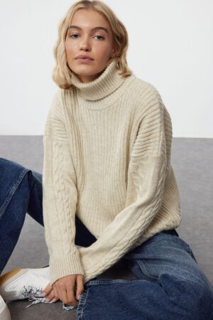Trendyol Stone Turtleneck Hair Knitted Soft Textured Knitwear Sweater Trendyol Stone Turtleneck Hair Knitted Soft Textured Knitwear Sweater