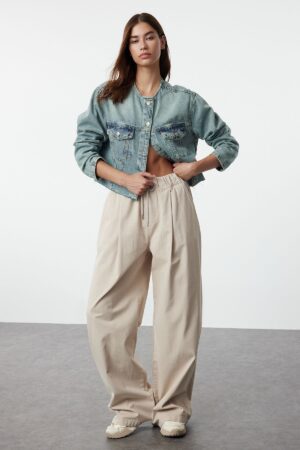 Trendyol Stone Waist Detail High Waist Extra Wide Leg Palazzo Jeans