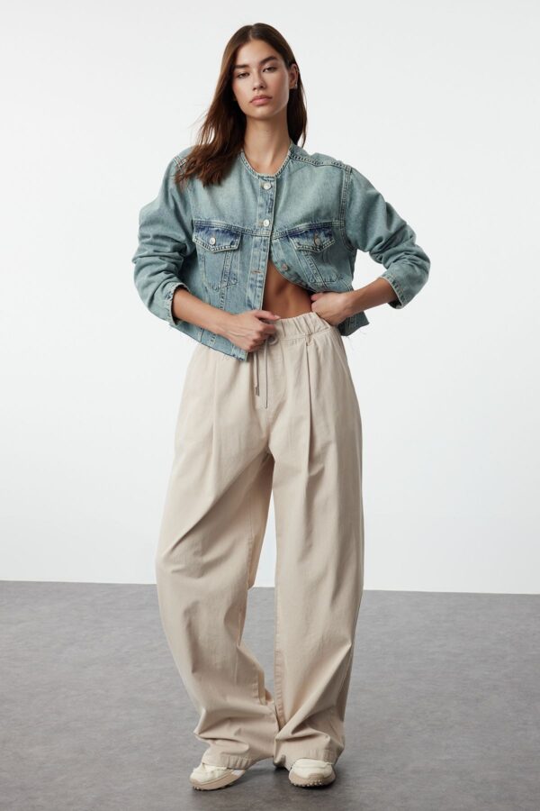 Trendyol Stone Waist Detail High Waist Extra Wide Leg Palazzo Jeans