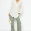 Trendyol Stone Wide Fit V-Neck Woven Blouse