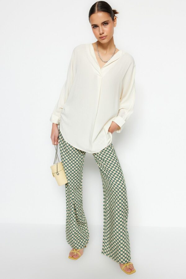 Trendyol Stone Wide Fit V-Neck Woven Blouse