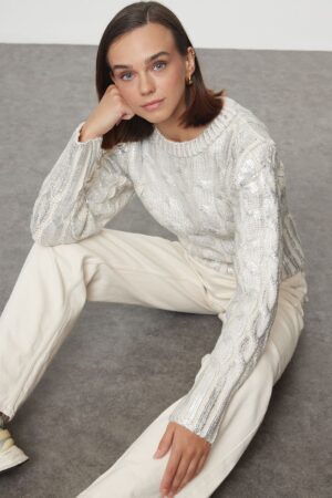 Trendyol Stone Wide Pattern Foil Printed Knitwear Sweater Trendyol Stone Wide Pattern Foil Printed Knitwear Sweater