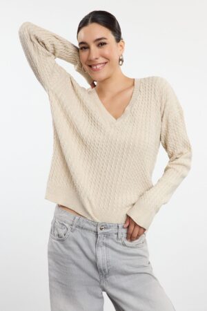 Trendyol Stone Wide Pattern Hair Braid Detailed Knitwear Sweater Trendyol Stone Wide Pattern Hair Braid Detailed Knitwear Sweater