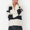 Trendyol Stone Wide Pattern Soft Texture Zippered Knitwear Sweater