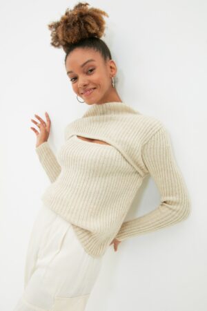 Trendyol Stone puha texturált ablak/kivágott kötöttáru pulóver Trendyol Stone puha texturált ablak/kivágott kötöttáru pulóver