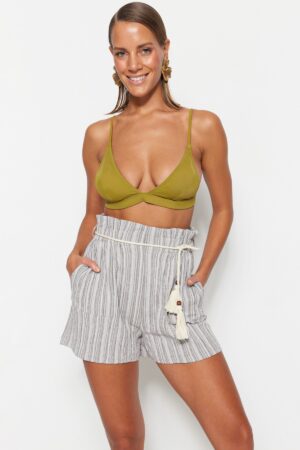 Trendyol Striped Belted Woven Ruffle Beach Shorts & Bermuda