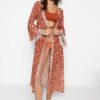 Trendyol Színes Absztrakt Mintás Öves Kimonó-Caftan