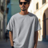 Trendyol Szürke Alap 100% Cotton Crew Neck Oversize/Wide Fit rövid ujjú póló