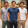 Trendyol Szürke-Ecru-Indigó Basic Slim/Narrow Cut 100% pamut 3 Pack Crew nyakú póló