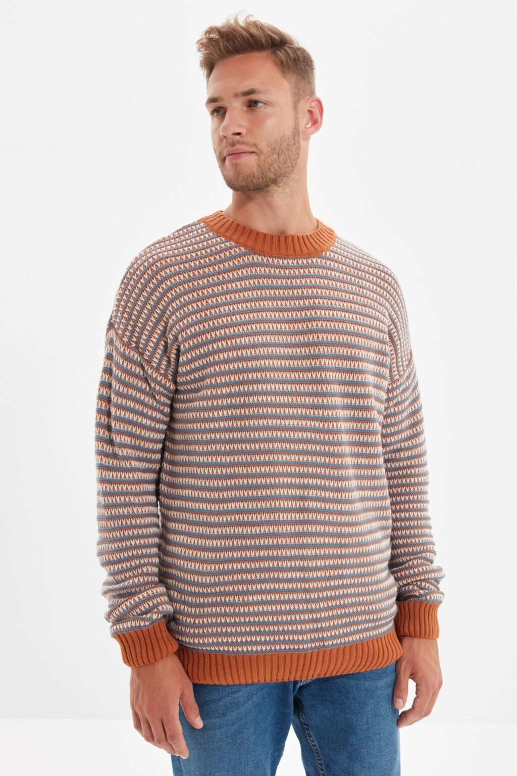 Trendyol Teve Férfi Törzs törzsvendég Jacquard pulóver