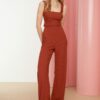 Trendyol Tile Back Low-cut Tie Detailed Knitted Jumpsuit