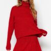 Trendyol Tile Crop Super Wide Pattern Soft Texture Pleated Skirted Knitwear Bottom-Top Set