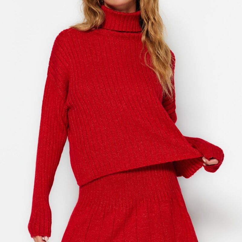 Trendyol Tile Crop Super Wide Pattern Soft Texture Pleated Skirted Knitwear Bottom-Top Set