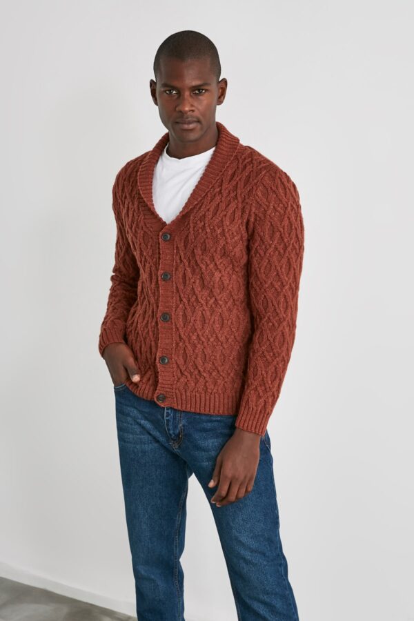 Trendyol Tile Men's Shawl Collar Hair Knit Cardigan