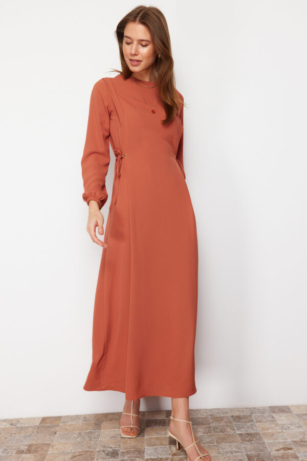 Trendyol Tile Waist Tie Tie Detailed Elastic At The End Of The Sleeve Aerobin Woven Dress