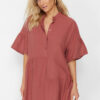 Trendyol Tile Wide Fit Mini Woven Flounce 100% Cotton Beach Dress