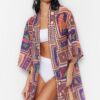 Trendyol Tropical Pattern Mini Woven 100% Cotton Kimono & Kaftan