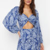 Trendyol Tropical Patterned Mini Woven Cut Out/Window Beach Dress
