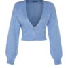 Trendyol Türkiz Crop puha texturált kötöttáru Cardigan
