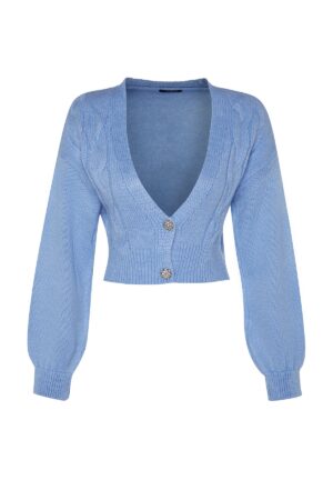 Trendyol Türkiz Crop puha texturált kötöttáru Cardigan