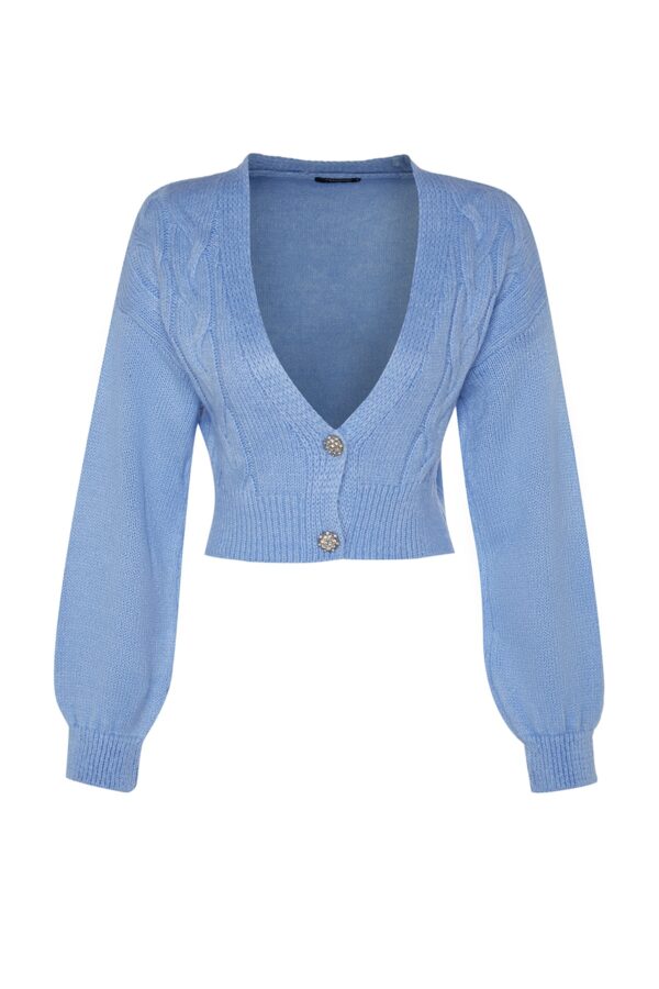 Trendyol Türkiz Crop puha texturált kötöttáru Cardigan