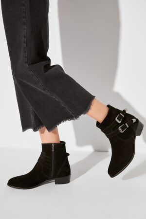 Trendyol Valódi bőr fekete velúr női csizma & Bootie