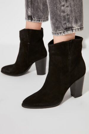 Trendyol Valódi bőr fekete velúr női csizma & Bootie