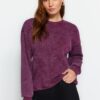 Trendyol Violet Antiqued/Faded Effect Thicker Fleece Inside Oversized/Wide Knitted Sweatshirt