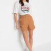 Trendyol Weave Gabardine Shorts With Camel Belt