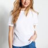 Trendyol White 100% Cotton Embroidery Detailed Basic Crew Neck Knitted T-Shirt