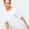 Trendyol White 100% Cotton Front and Back City Printed Boyfriend Crew Neck Knitted T-Shirt